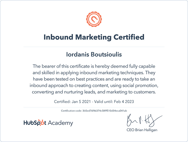 Inbound Marketing Certification by HubSpot Academy