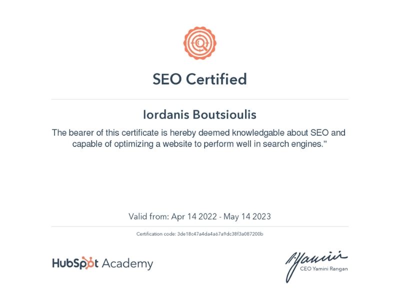 SEO Certification by HubSpot Academy